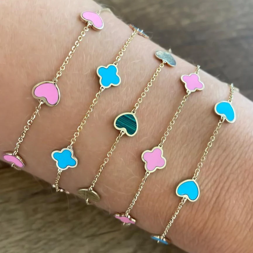 14K GOLD TURQUOISE SMALL MEGAN CLOVER BRACELET - Image 3