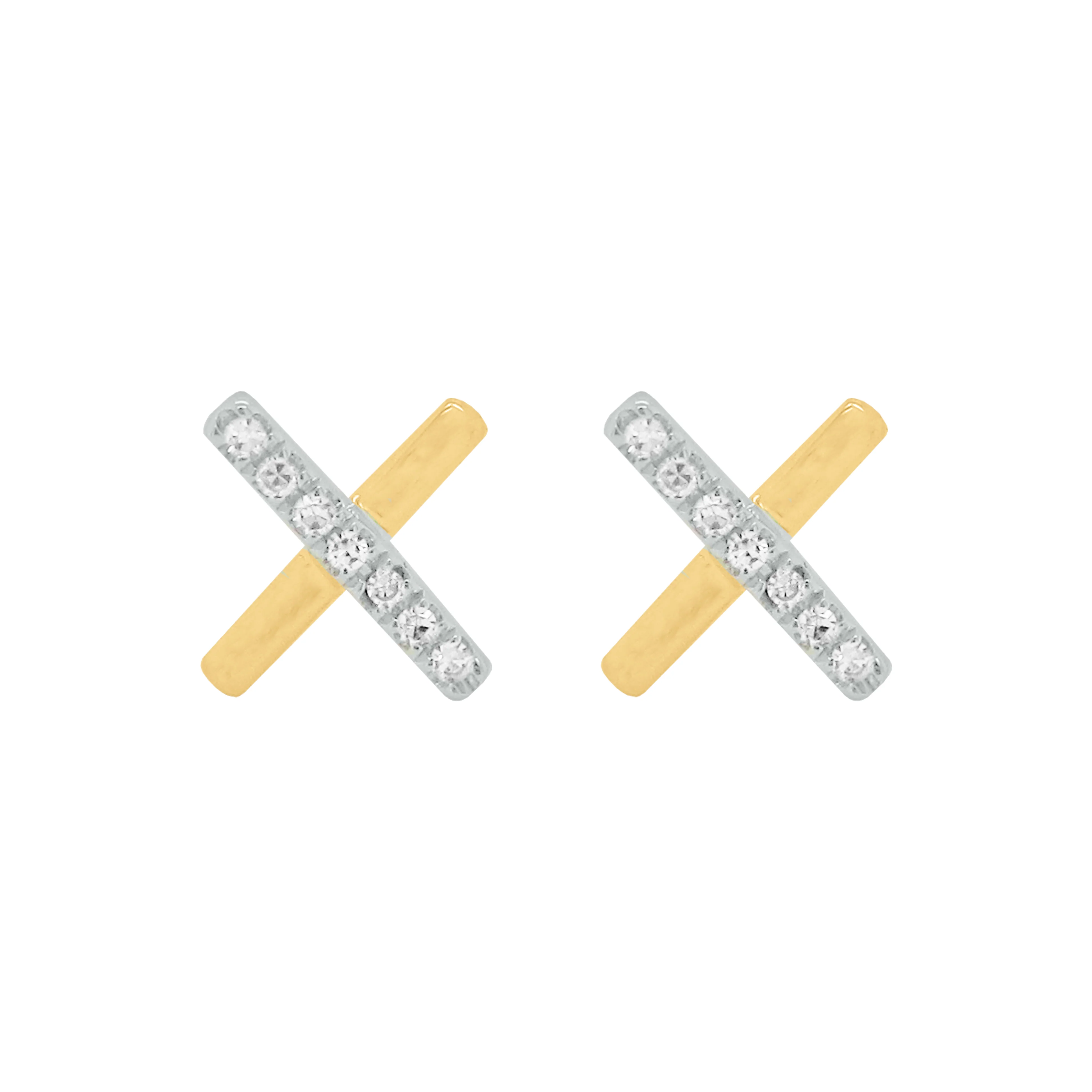 14K TWO-TONE GOLD DIAMOND X STUDS