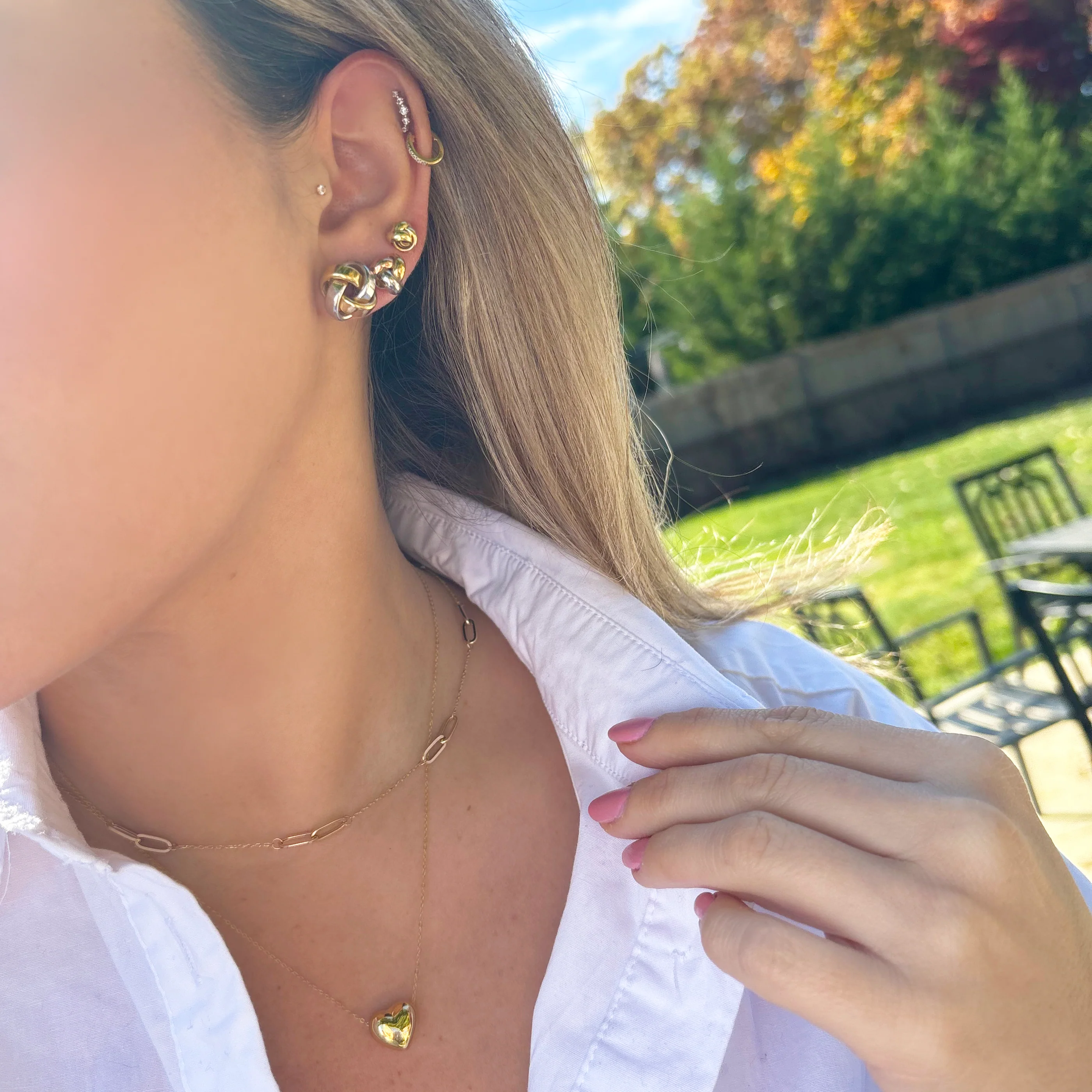 14K TWO-TONE GOLD XL KNOT STUDS - Image 4