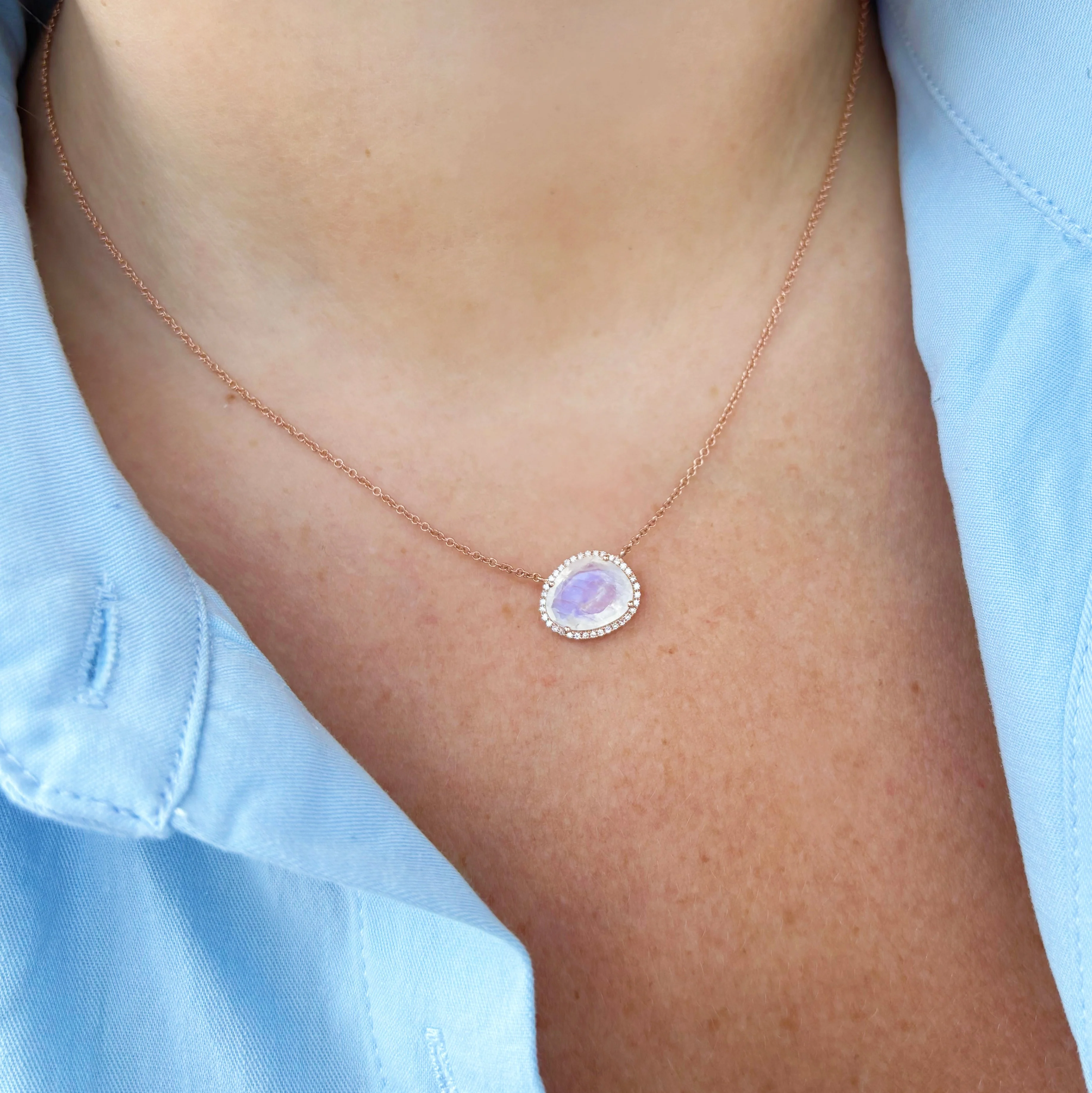 14K GOLD DIAMOND AND MOONSTONE CARA NECKLACE - Image 5