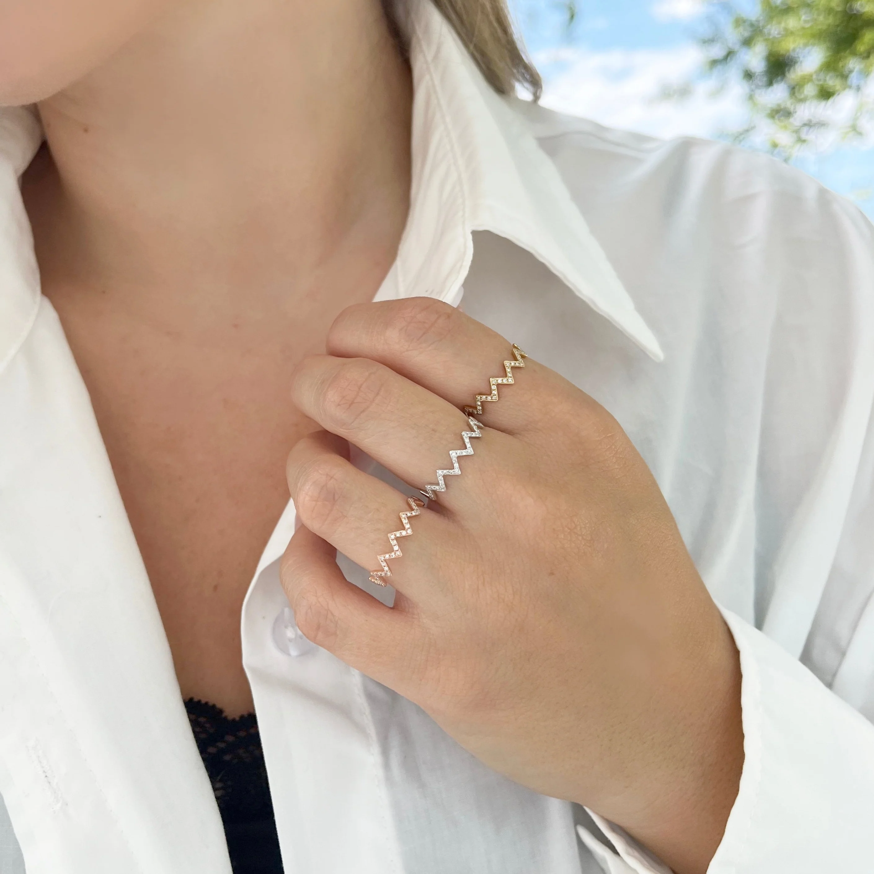 14K GOLD DIAMOND GINA ZIGZAG RING - Image 2