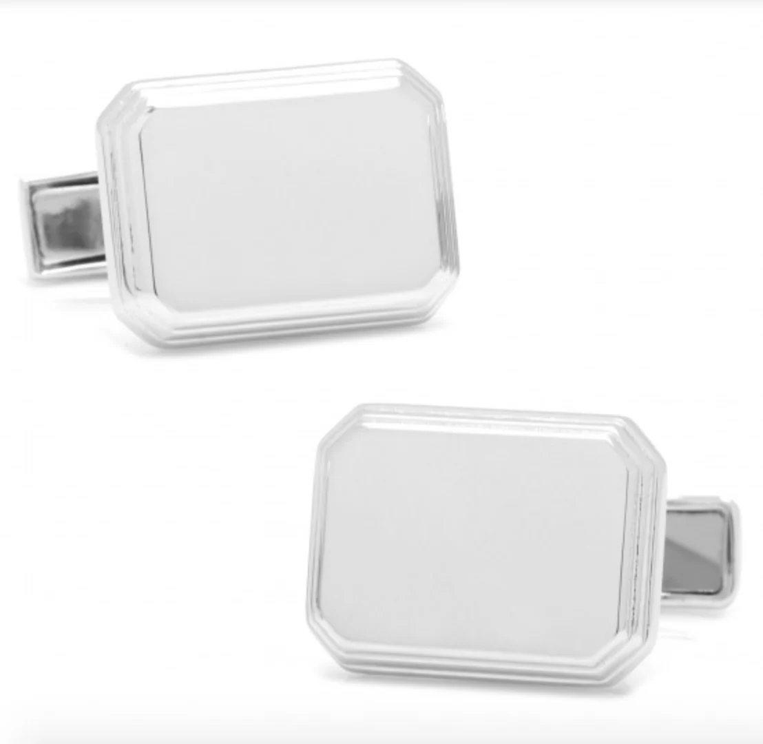 STERLING SILVER RECTANGLE ENGRAVABLE CUFFLINKS
